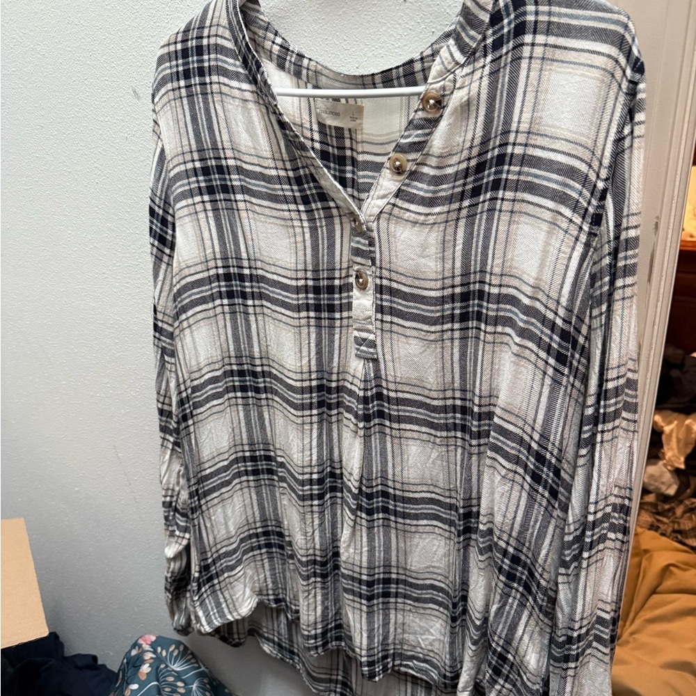 Maurices Black and White Plaid Button-Down Shirt
